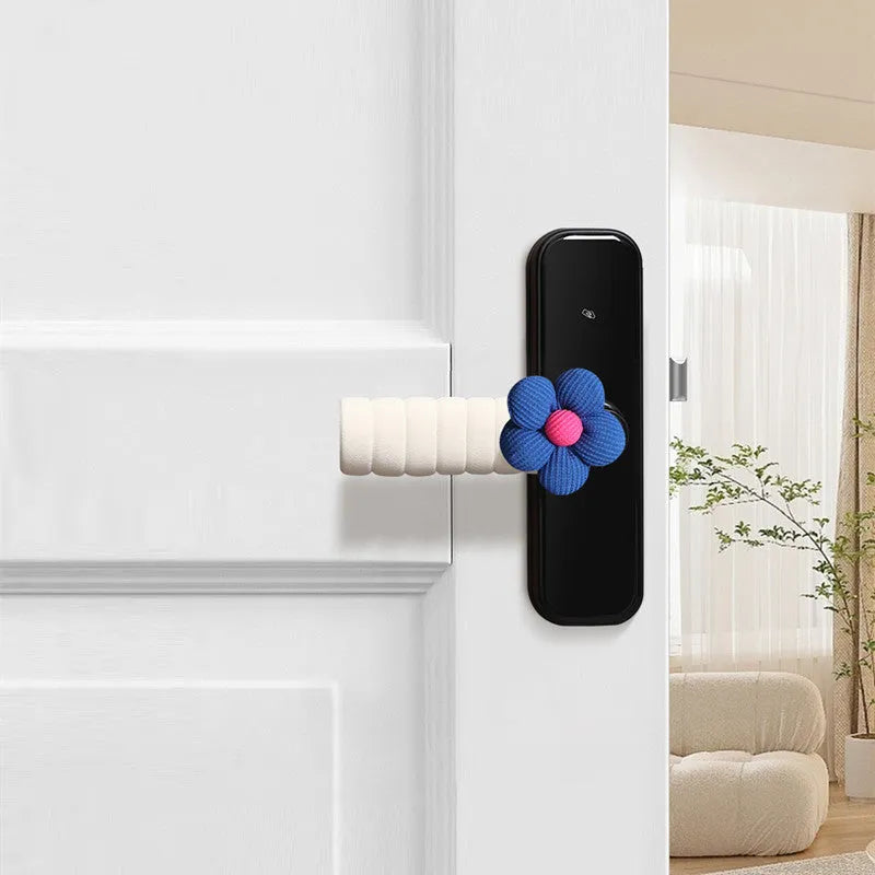 Round floral door handle protective cover in various colours showing PEVA construction