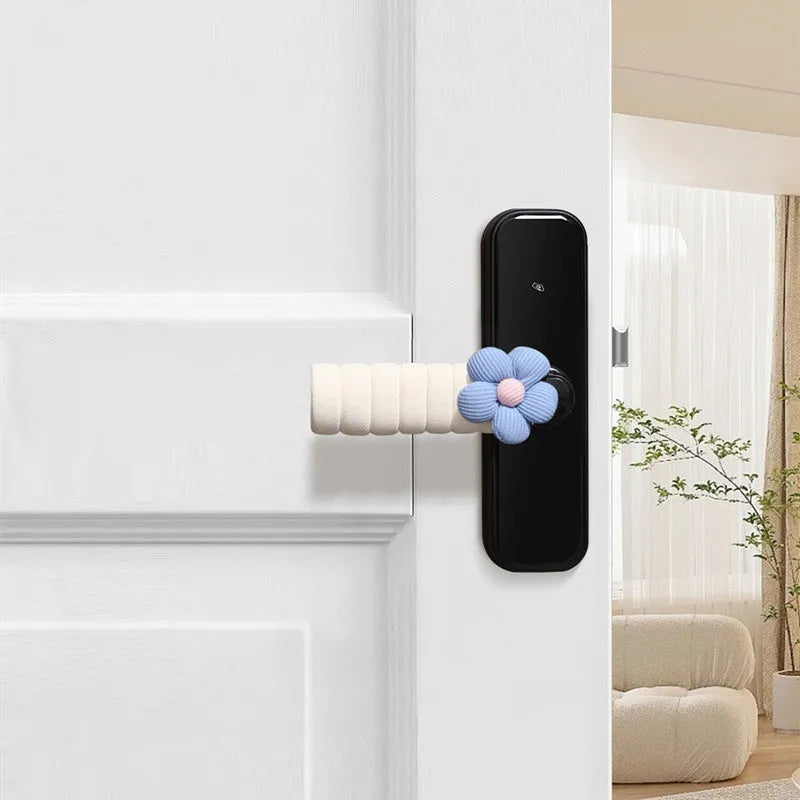 Round floral door handle protective cover in various colours showing PEVA construction