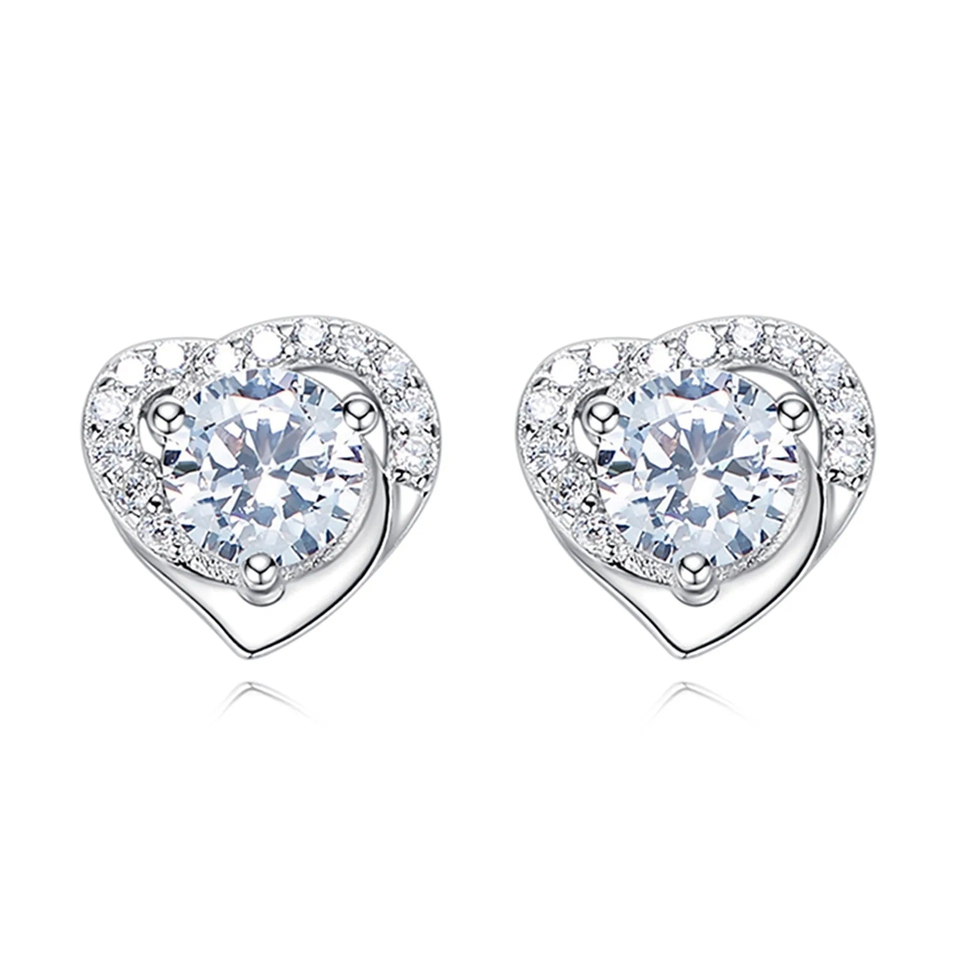 Heart-shaped six-claw inlaid zircon earrings for women, copper electroplated drop earrings with love motif