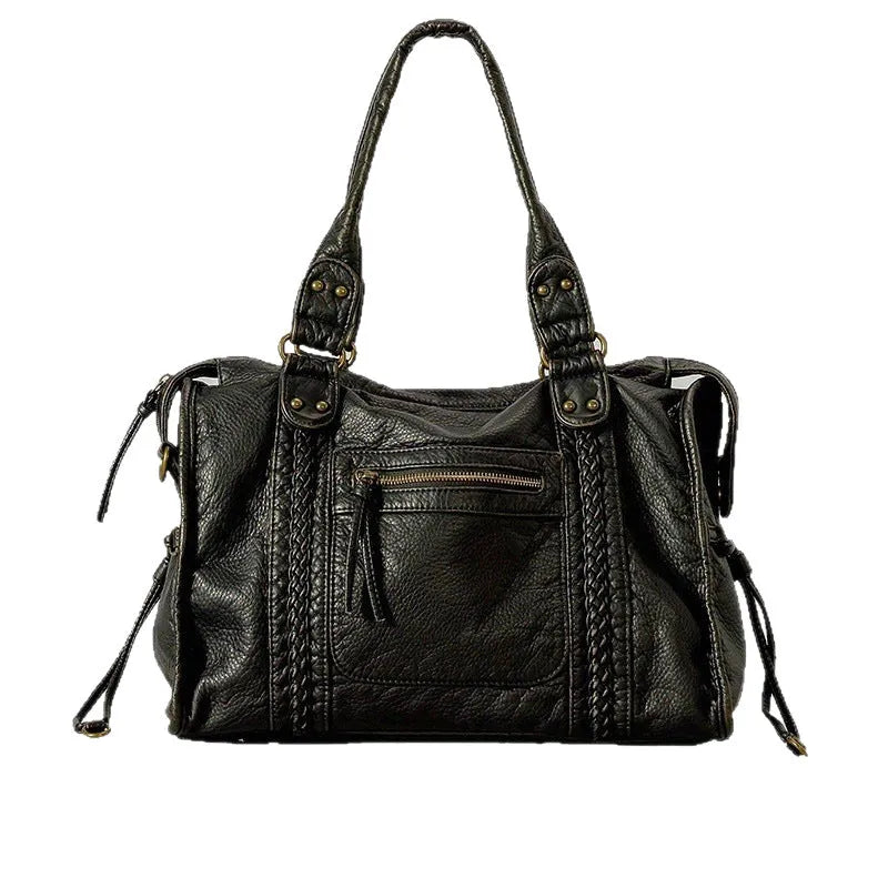 Women's brown retro messenger bag with horizontal square shape and single shoulder strap