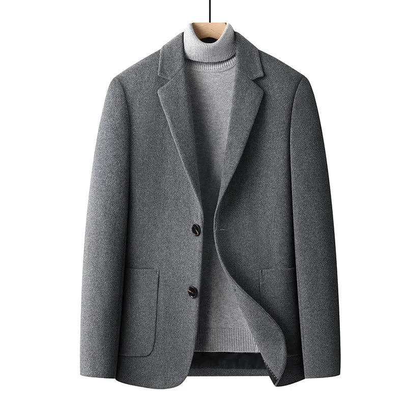Men's slim fit wool suit jacket in grey colour with polyester lining for autumn winter wear