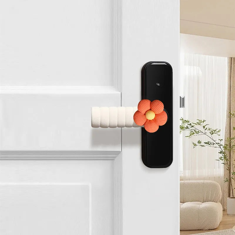 Round floral door handle protective cover in various colours showing PEVA construction