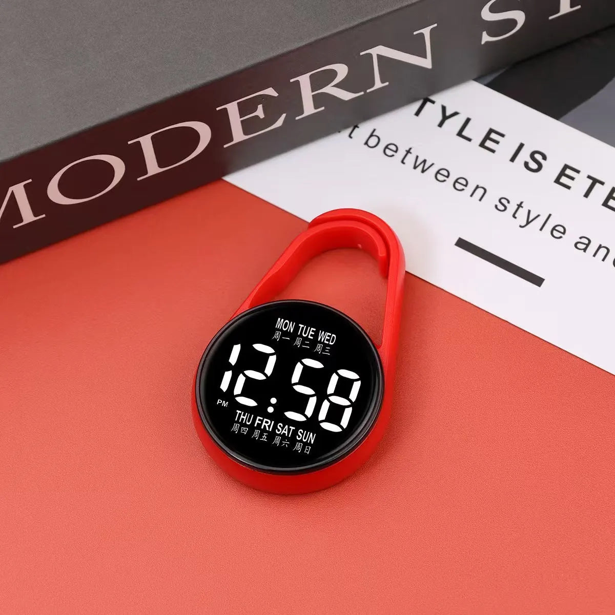 Fashion LED electronic watch showing luminous digital time display on a plastic strap, available in multiple colours.