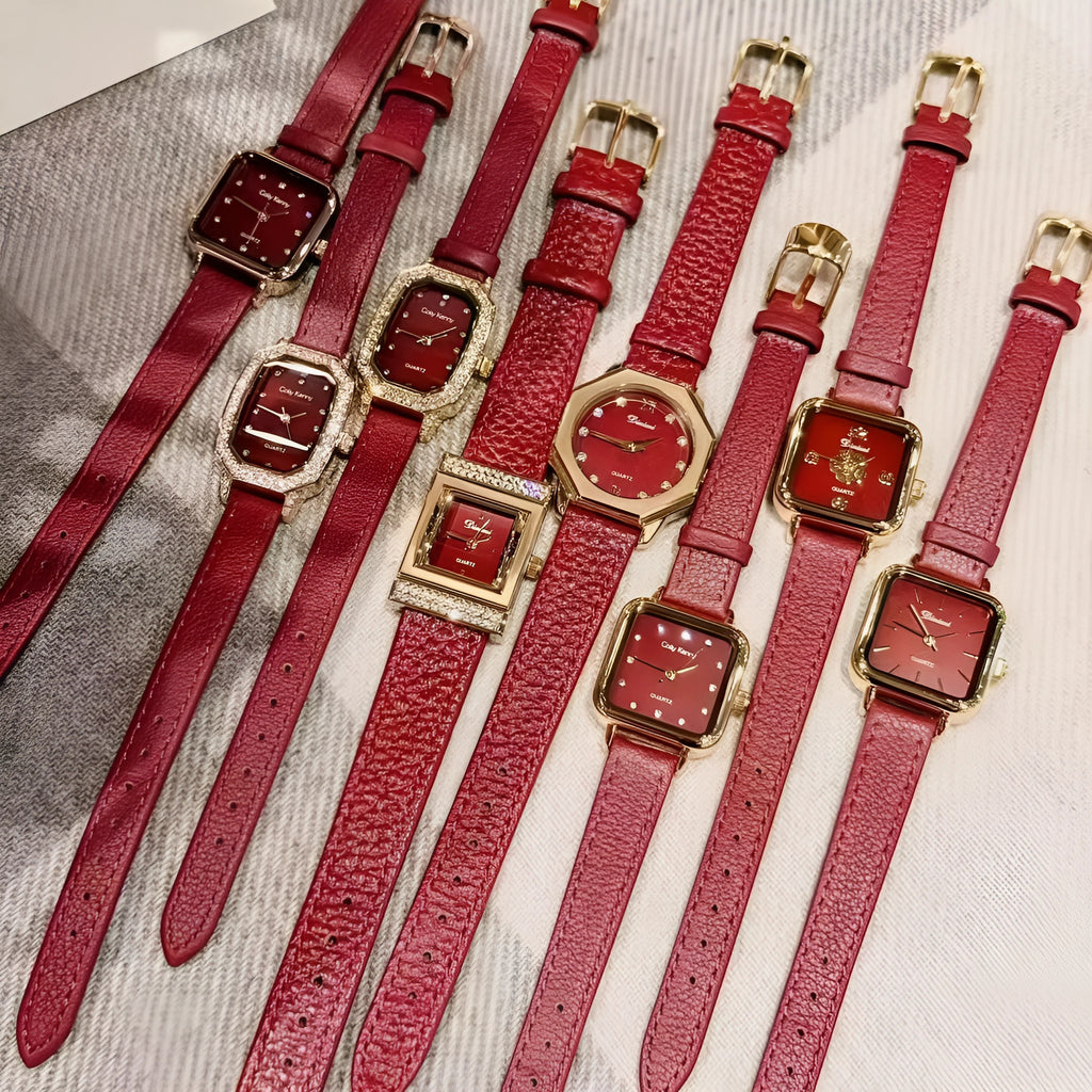 Alloy Chinese-style red women's watch with multiple design patterns and 8mm thickness