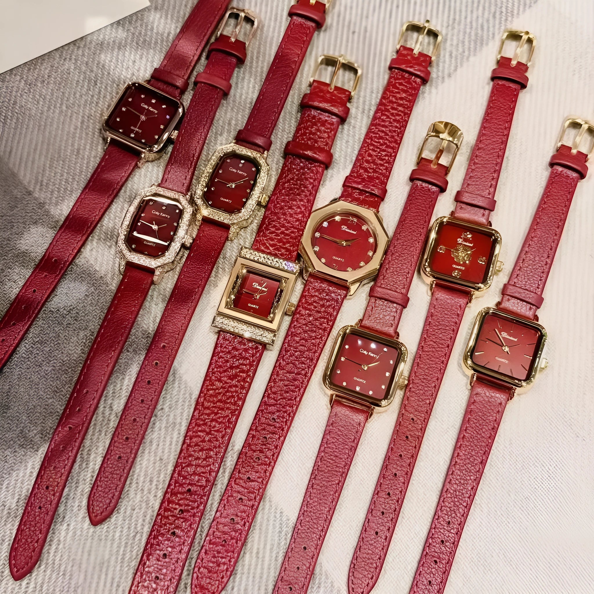 Alloy Chinese-style red women's watch with multiple design patterns and 8mm thickness