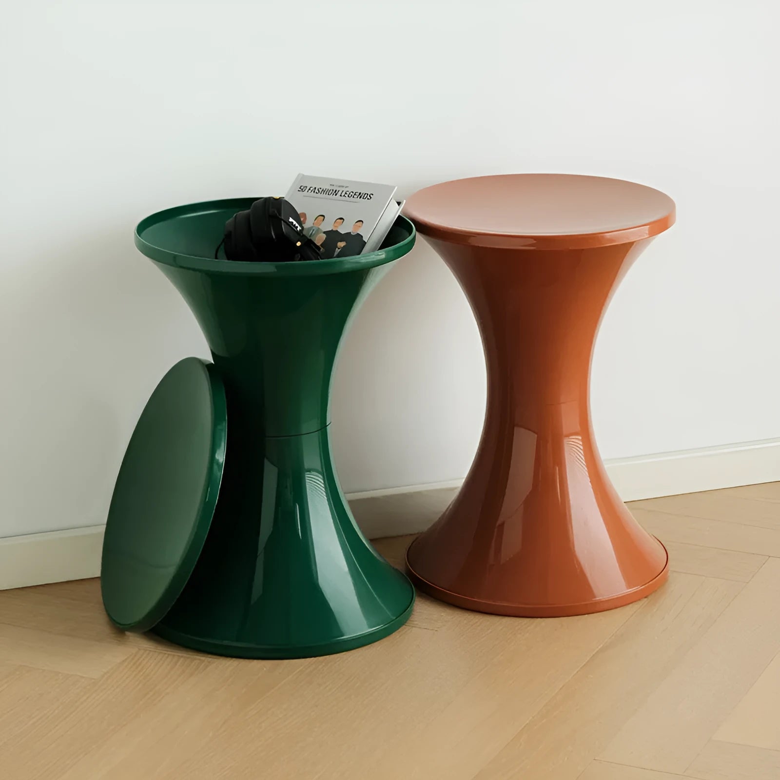 Plastic hourglass style shoe changing stool in multiple colour options