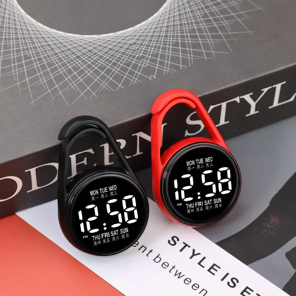 Fashion LED electronic watch showing luminous digital time display on a plastic strap, available in multiple colours.