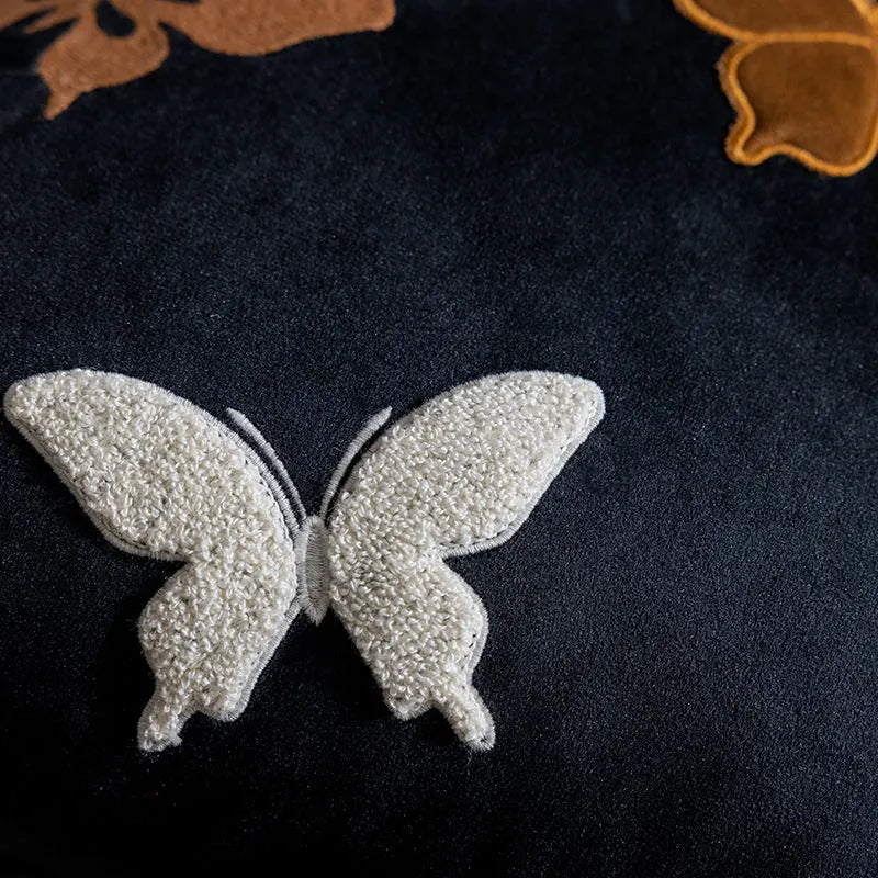 Square beige cushion with black butterfly embroidery in Chinese style
