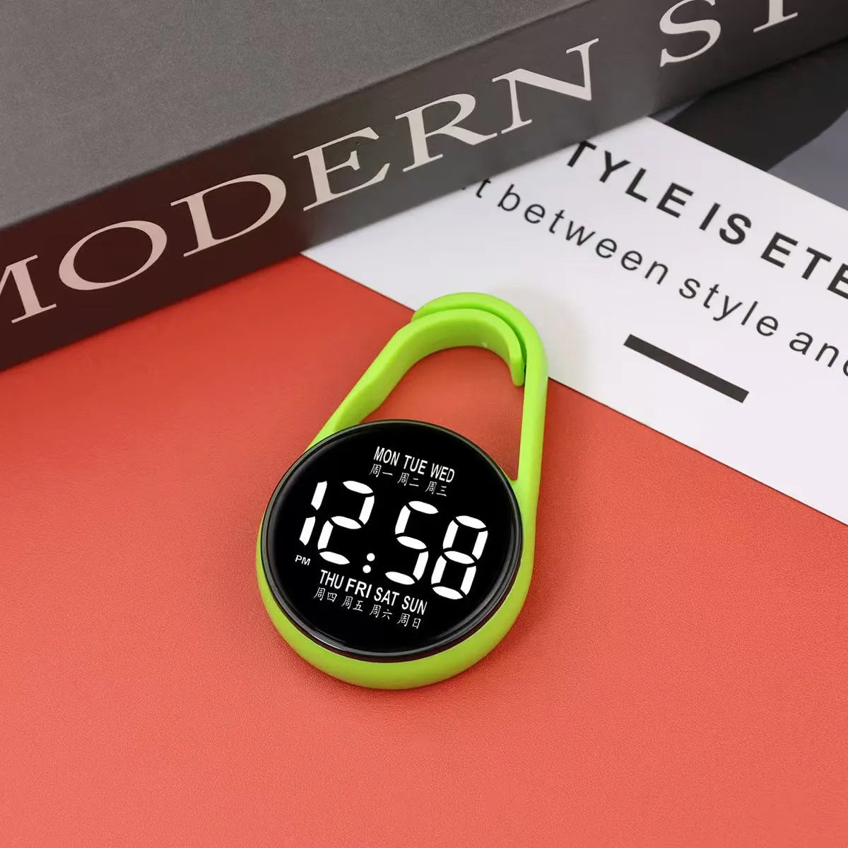Fashion LED electronic watch showing luminous digital time display on a plastic strap, available in multiple colours.