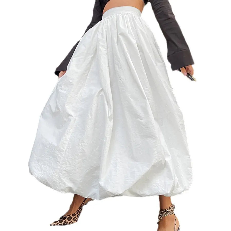 Women's cotton long skirt in solid black or white colour with office-appropriate styling