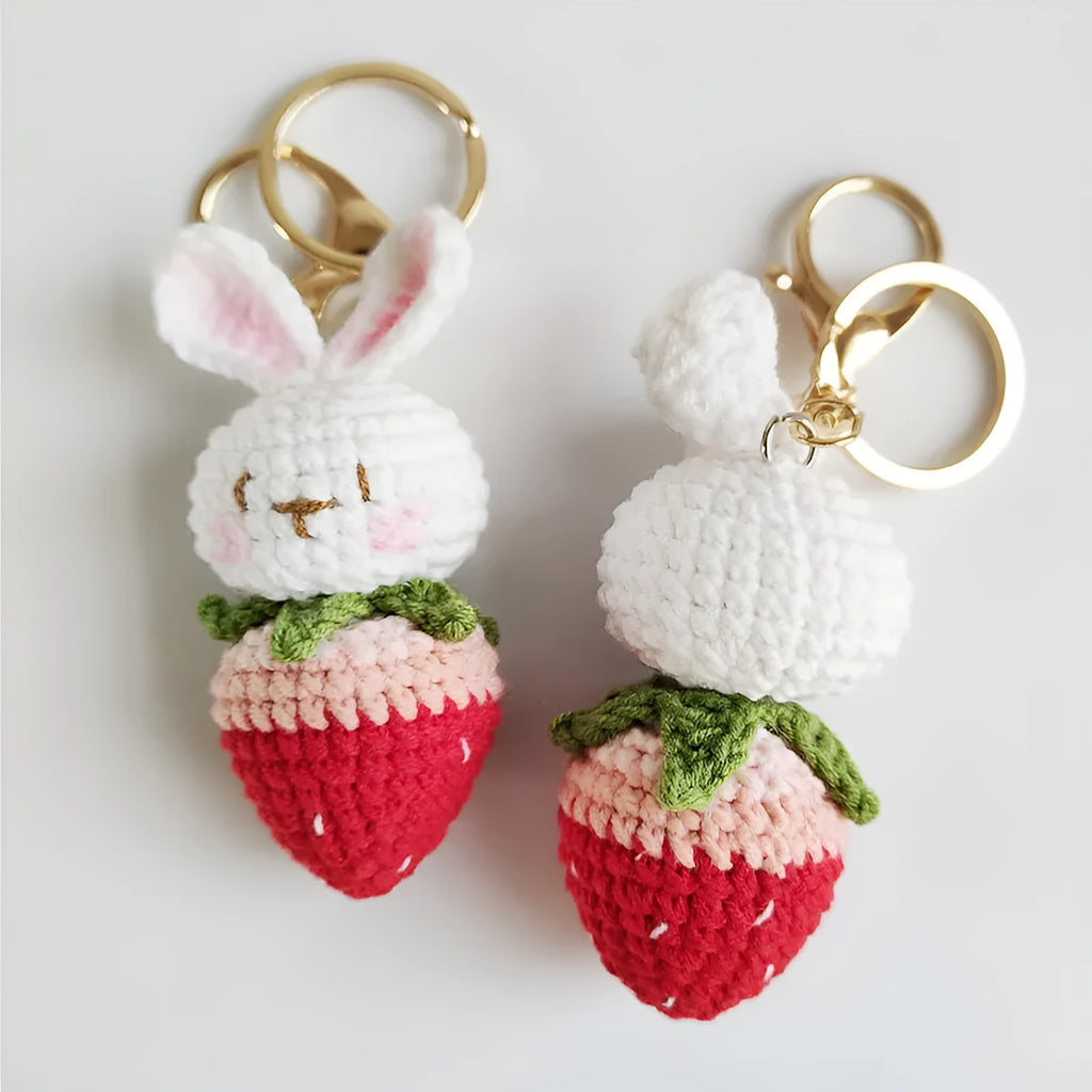 Hand-woven rabbit strawberry wire pendant with key attachment for jewellery making