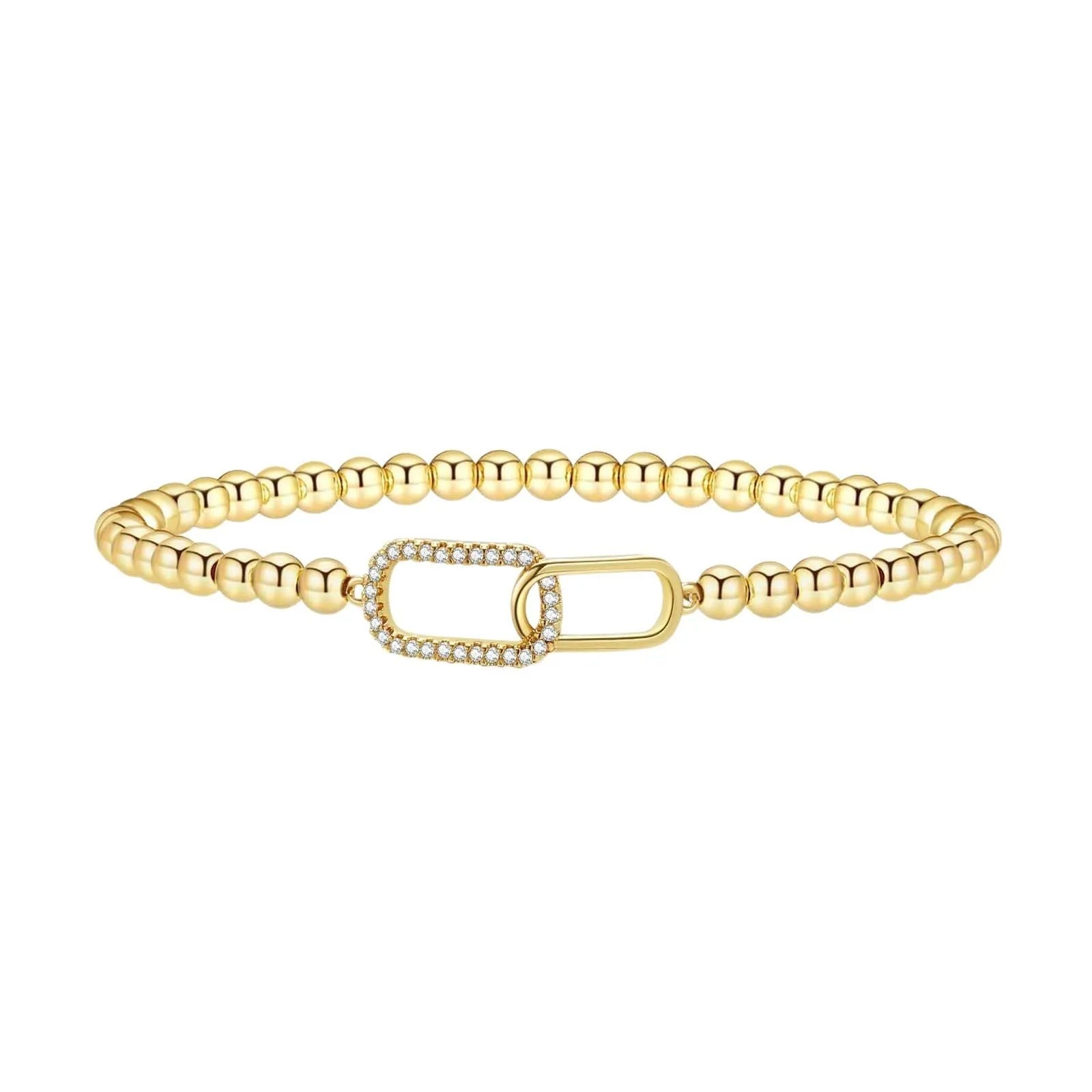Adjustable stainless steel beaded bracelet with round beads in a simple geometric design.