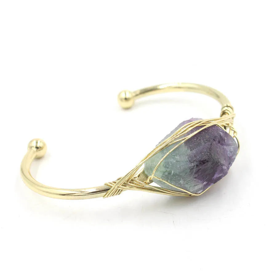 Unisex ethnic-style bracelet with raw 8mm amethyst and multicoloured crystal gemstone beads.