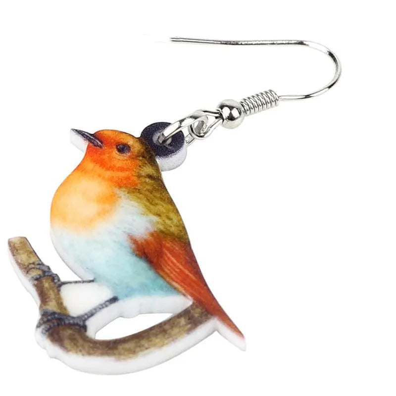 A pair of blue titmouse and snake design acrylic pendant earrings with geometric shape.