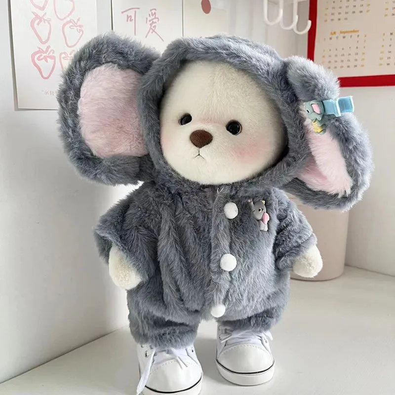 Grey elephant pattern jumpsuit for 30cm Lina bear doll made from plush material