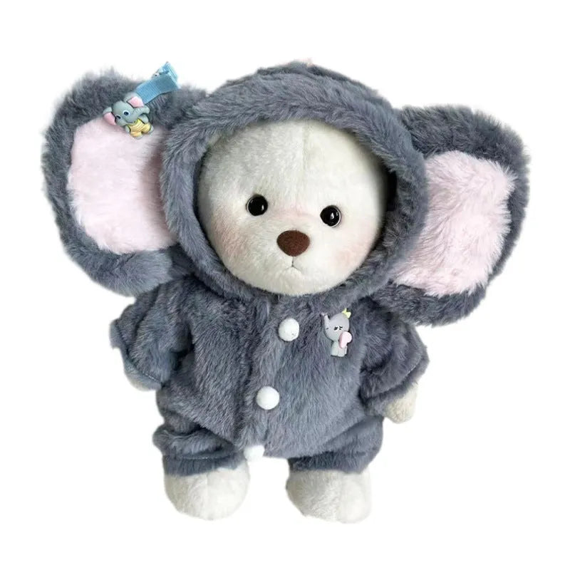 Grey elephant pattern jumpsuit for 30cm Lina bear doll made from plush material