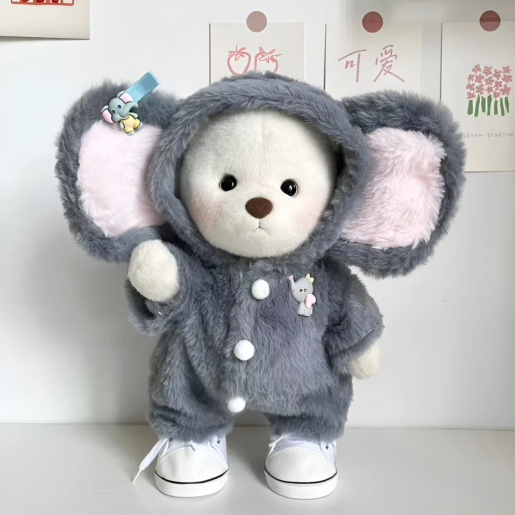 Grey elephant pattern jumpsuit for 30cm Lina bear doll made from plush material