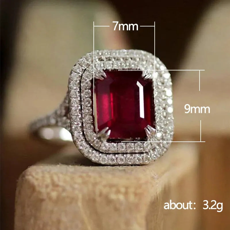 Copper square princess ring with geometric design in F827 red colour for women