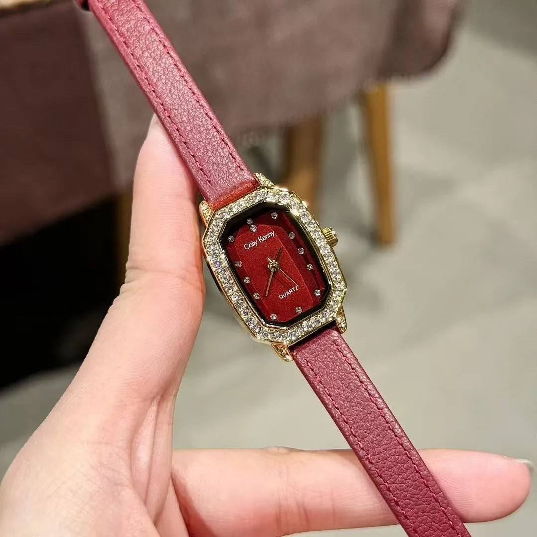 Alloy Chinese-style red women's watch with multiple design patterns and 8mm thickness