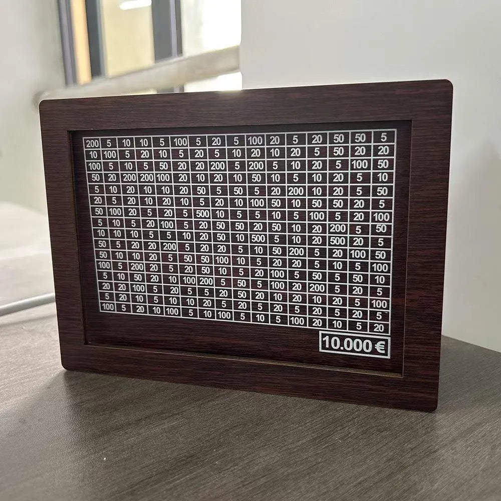 Wooden digital coin bank with retro design and modern simplicity style.