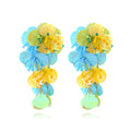 Handmade colourful flower earrings with string bead design in rose and purple tones