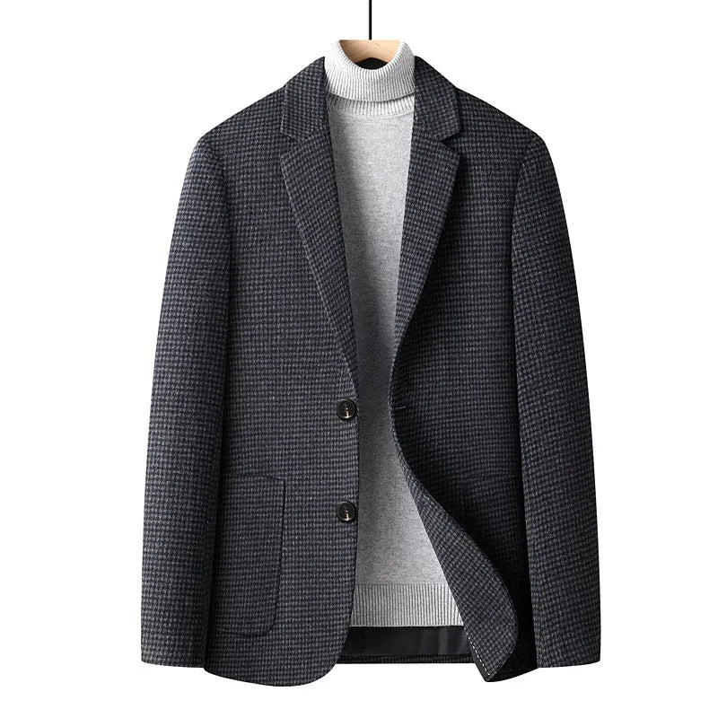 Men's slim fit wool suit jacket in grey colour with polyester lining for autumn winter wear