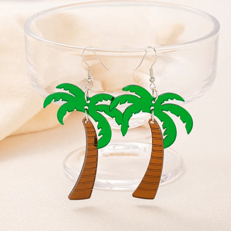 Colourful acrylic jackfruit-shaped drop earrings on an alloy hook, showing one of five style variations.