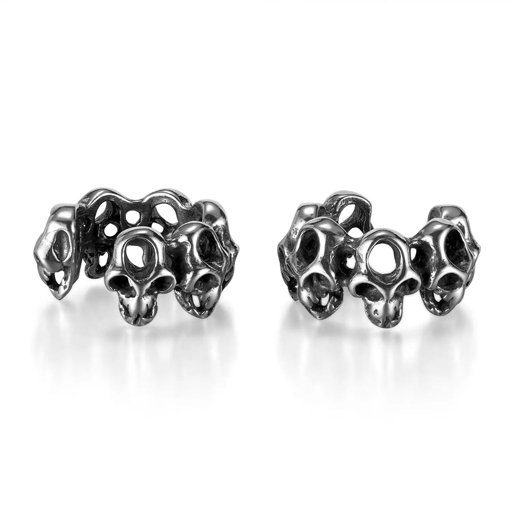 Retro hollow skull geometry stainless steel ear clips with electroplated finish for hip hop style