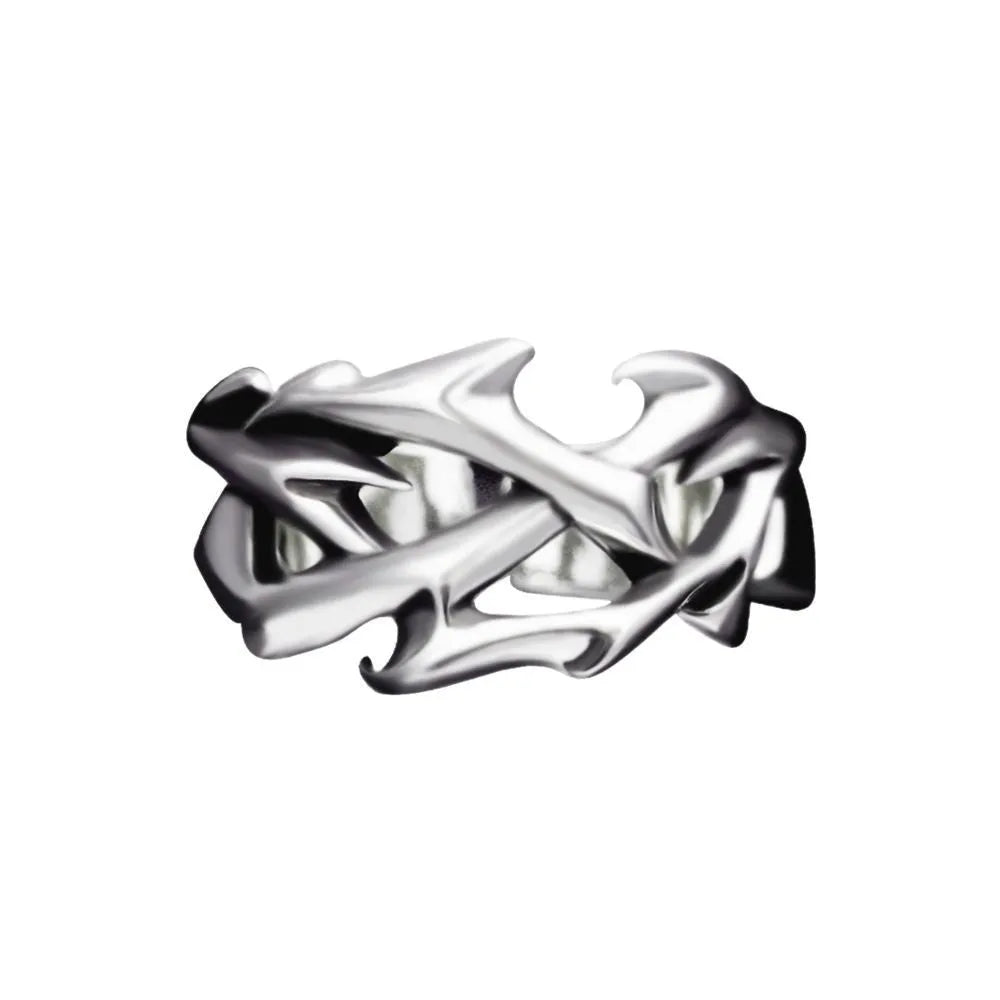 Adjustable copper ring with geometric thorn flower design in J2150 colour