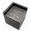 Four black plastic furniture foot mats for raising bed or sofa legs on hard floors.