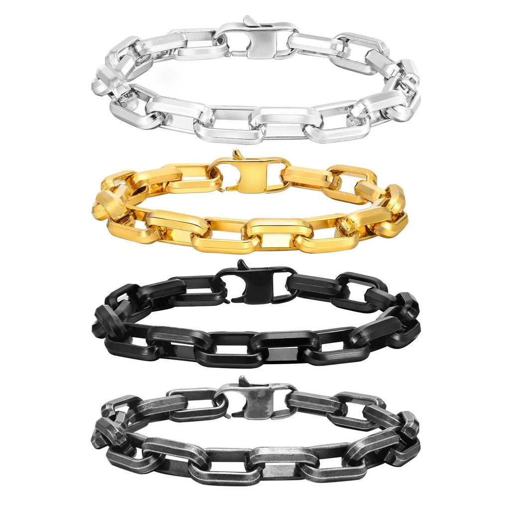 Men's square chain stainless steel bracelet in four colour finishes