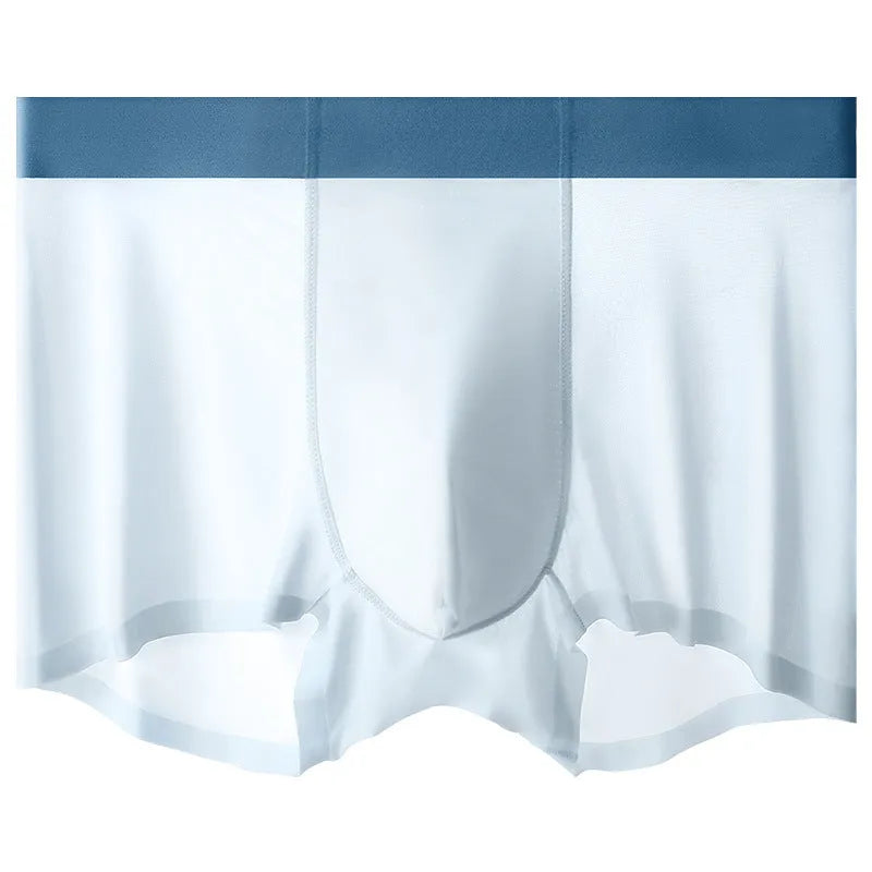 Men's ice silk shorts in bean green with a mid-waist, seamless design.