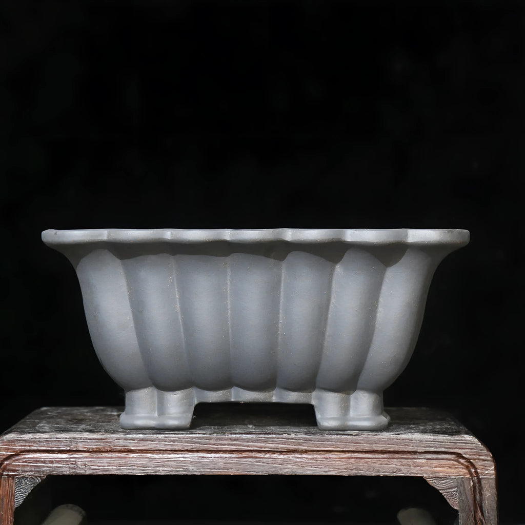 Purple sand ceramic square bonsai pot with 37x15cm inner dimensions on desktop