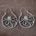 Vintage octopus earrings in antique silver finish with retro animal styling