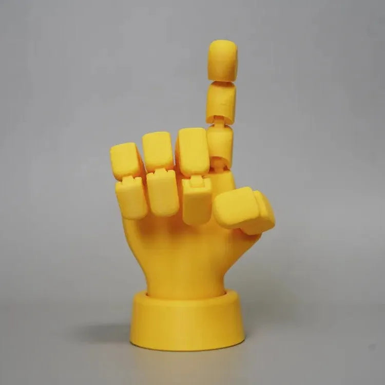 Yellow PLA hand prop ornament with movable joints for decorative display