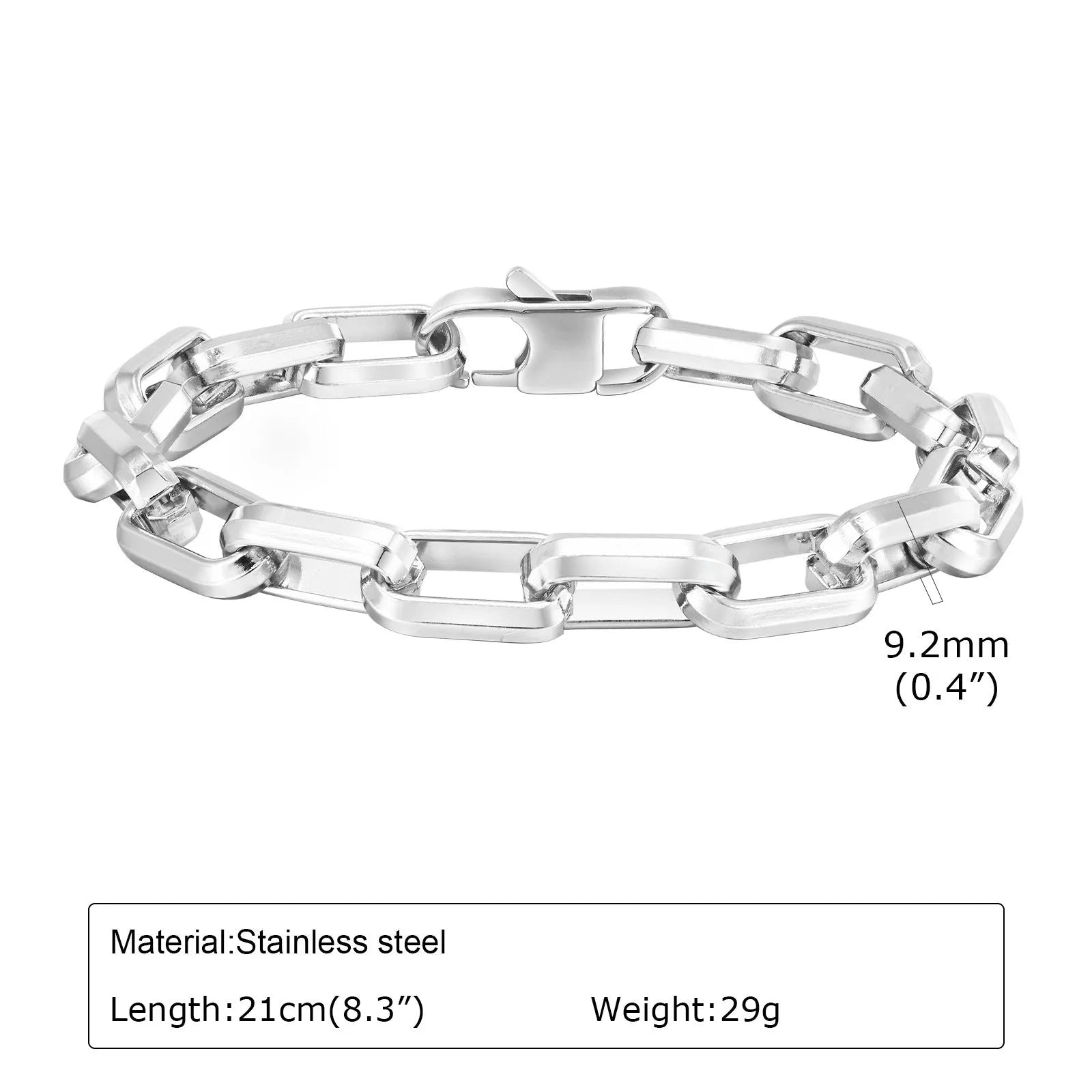Men's square chain stainless steel bracelet in four colour finishes