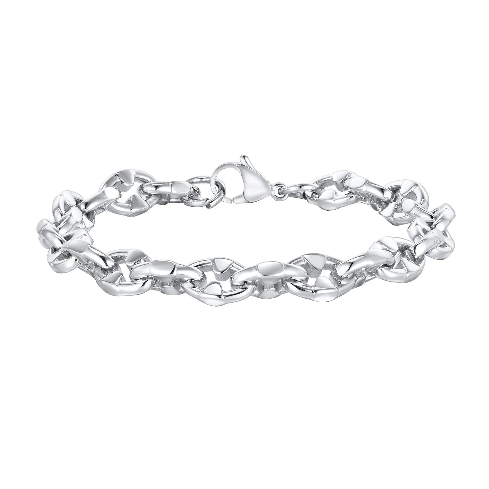 Handmade geometric stainless steel chain bracelet for men in a steel colour.