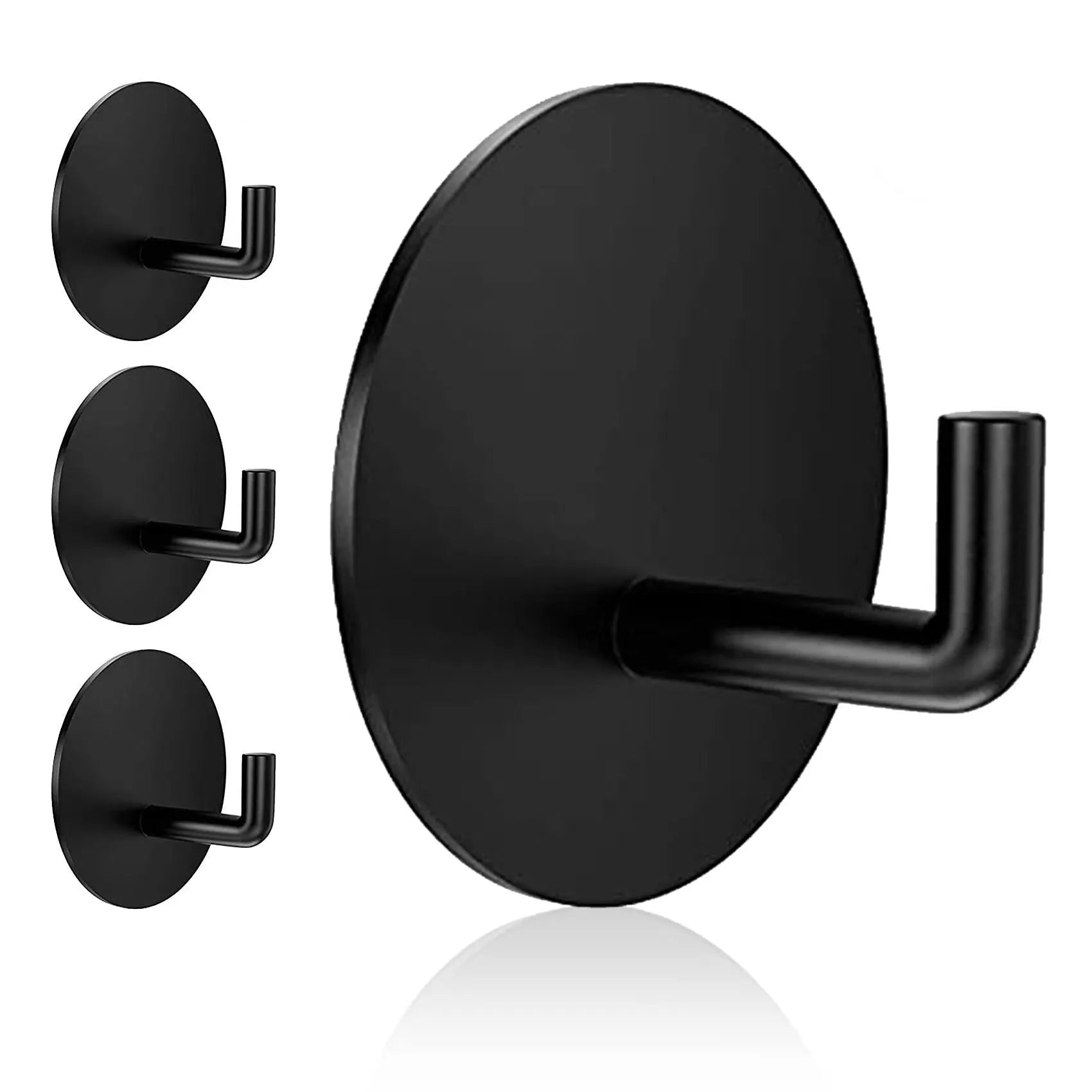 Self-adhesive stainless steel wall hook in black and polished finishes