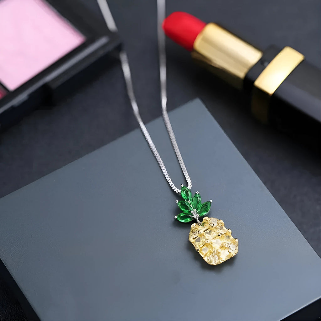 Korean fashion geometric pineapple necklace with silver plating and electroplated finish