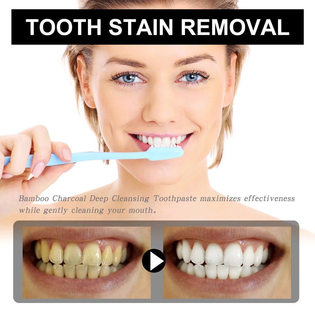 Bamboo charcoal bright white toothpaste in 30ml tube with triple-antibacterial formula