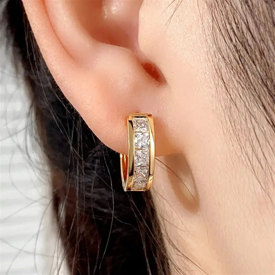 Geometric quadrilateral copper earrings in gold and silver colour options for women