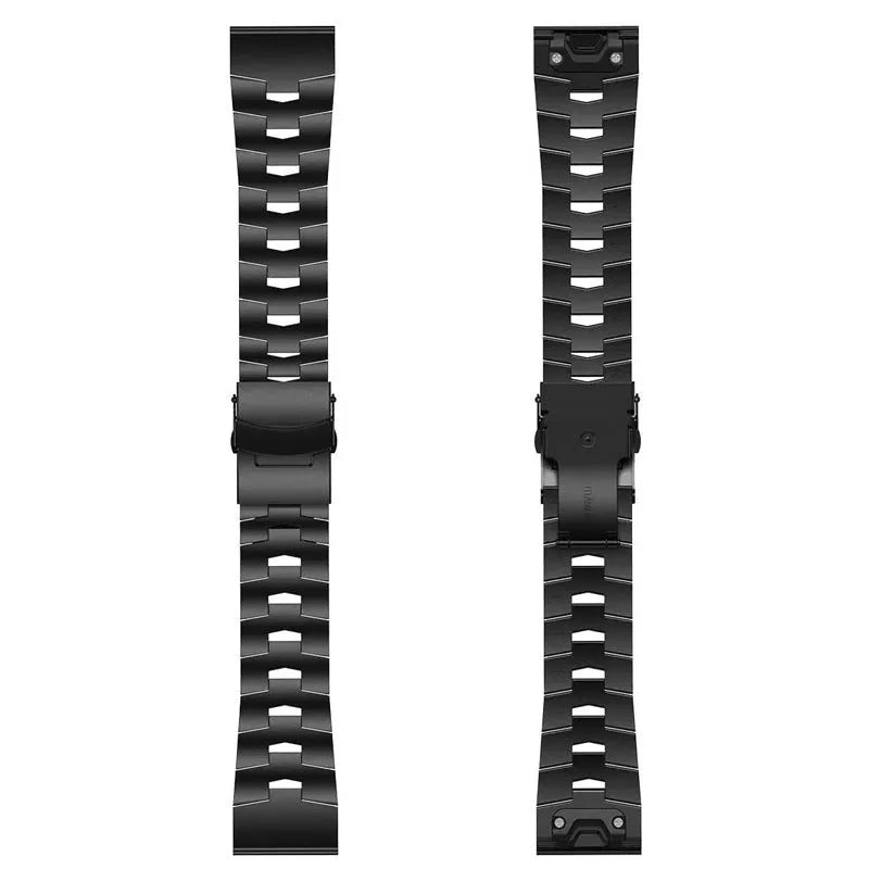 Metal watch strap for Garmin Fenix and Jiaming watches showing quick-release mechanism