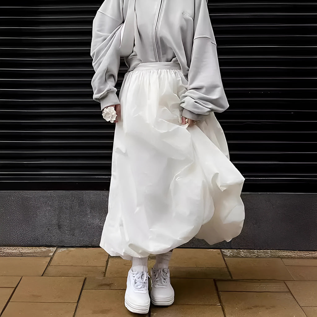 Women's cotton long skirt in solid black or white colour with office-appropriate styling