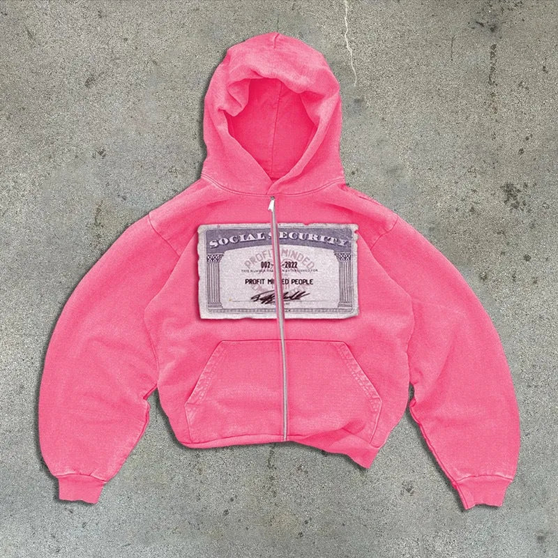 Unisex hooded zip jacket with front pocket in black, grey or pink colours