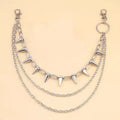 Silver metal double layer pants chain with rivet ornaments on dark trousers