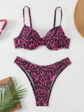 Leopard print backless bikini swimsuit for women in polyester with spandex lining