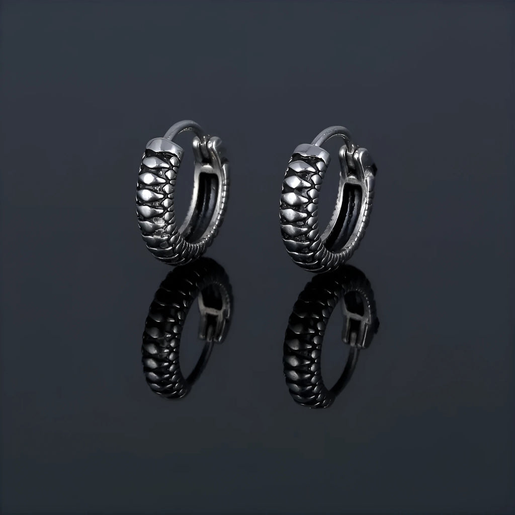 Silver geometric retro twist stripe drop earrings with round elements and sports style design