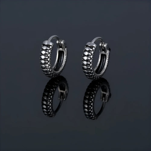 Silver geometric retro twist stripe drop earrings with round elements and sports style design