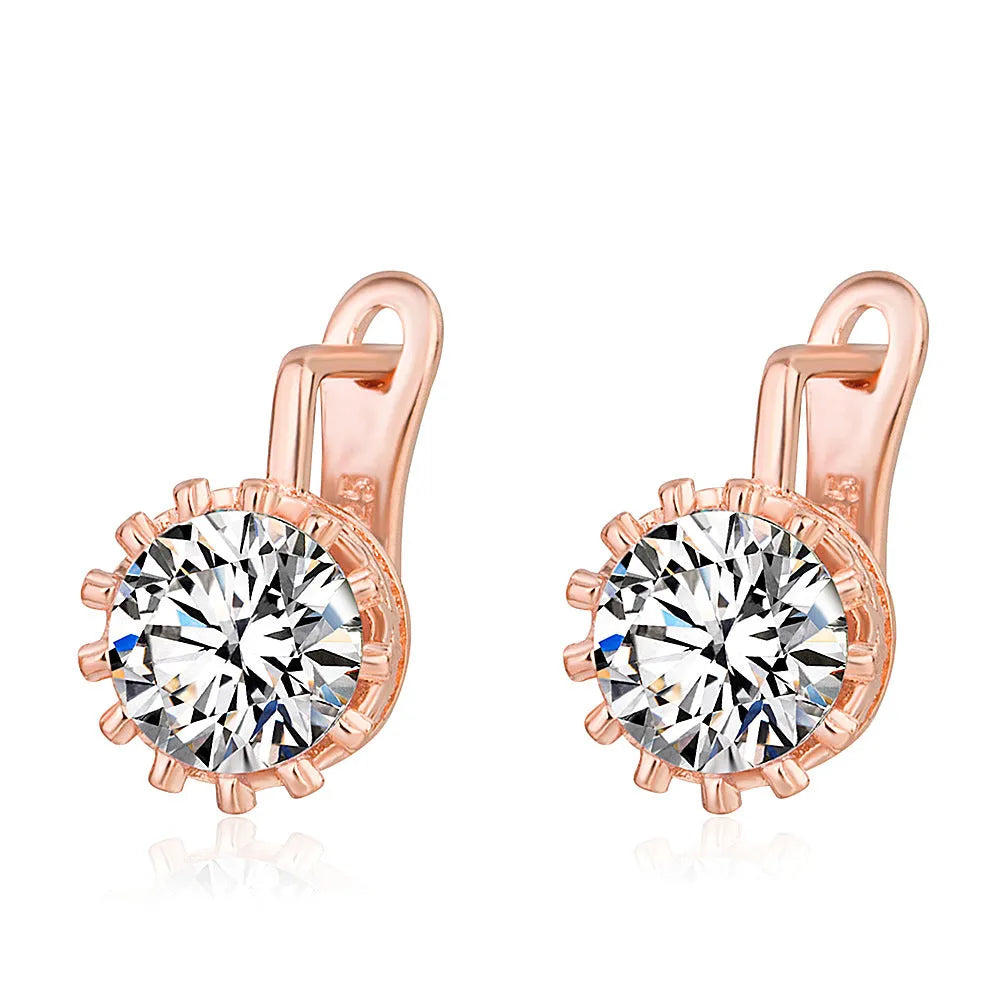 Korean retro crown ear clip earrings in copper with diamond stones, available in rose gold and white gold colour finishes