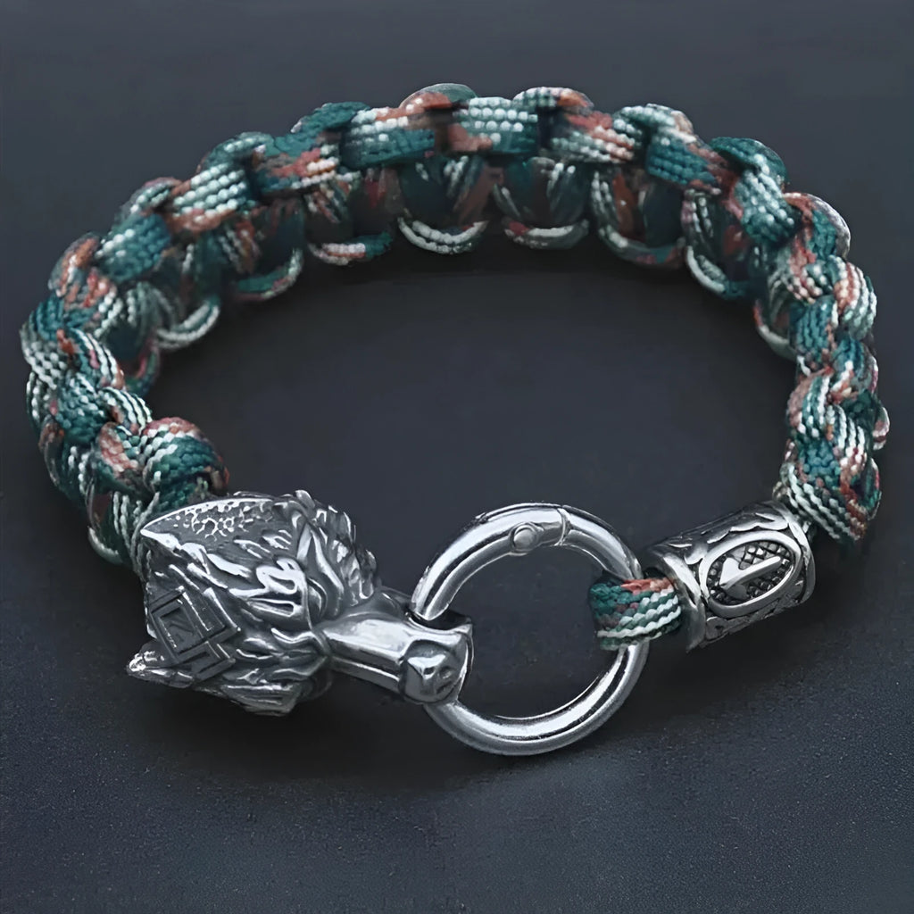 Handmade stainless steel wolf head bracelet with camouflage colour finish